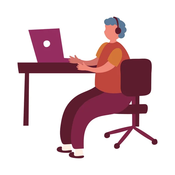 Isolated avatar woman with laptop on desk vector design — Stock Vector