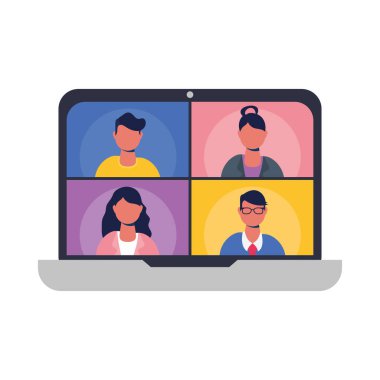 Web sitelerindeki insanlar dizüstü bilgisayar vektör tasarımında görüntülü sohbet yapıyorlar
