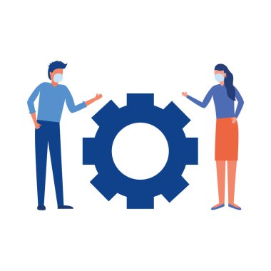 Kadın ve erkek maske ve dişli vektör tasarımı