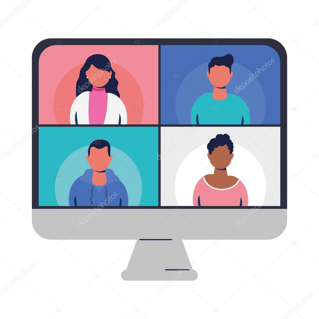 people on websites in video chat at computer vector design