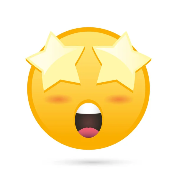 Emoji visage avec étoiles oeil drôle personnage — Image vectorielle