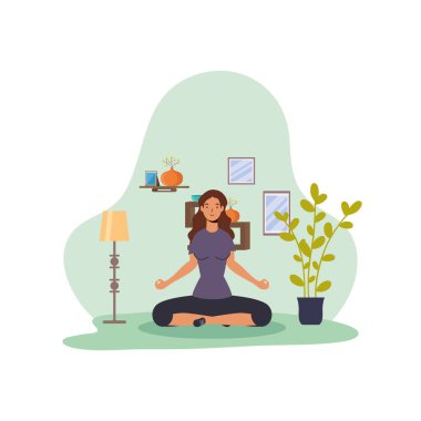 Evde yoga yapan bir kadın.