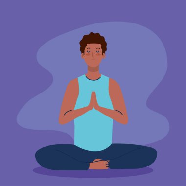 Adam afro meditasyon, yoga konsepti, meditasyon, rahatlama, sağlıklı yaşam tarzı