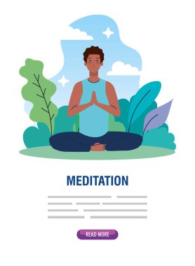 Afro insan meditasyonu, yoga konsepti, meditasyon, rahatlama, manzarada sağlıklı yaşam tarzı.
