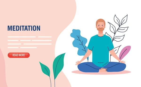 Bandera del hombre meditando, concepto de yoga, meditación, relax, estilo de vida saludable en el paisaje — Archivo Imágenes Vectoriales