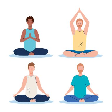 Erkekler grup meditasyonu, yoga konsepti, meditasyon, rahatlama, sağlıklı yaşam tarzı