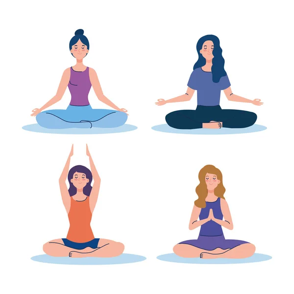 Meditazione di gruppo femminile, concetto di yoga, meditazione, relax, stile di vita sano — Vettoriale Stock