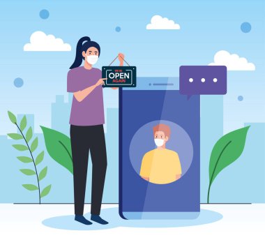 Karantinadan sonra tekrar açılacak, akıllı telefonlu bir kadın.