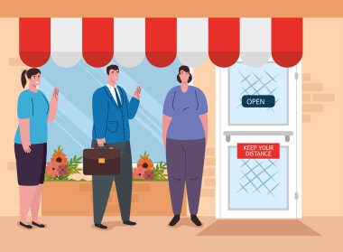 İnsanlar alışveriş kuyruğu, sosyal uzaklık, önleme önlemi, kendinizi korumak için adımlar, mesafeyi korumak, koronavirüsü önleme, covid 19