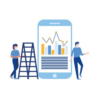 Akıllı telefon vektör tasarımında maskeli ve bilgili adamlar