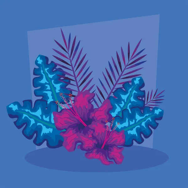 Fleurs avec branches et feuilles tropicales décoration — Image vectorielle