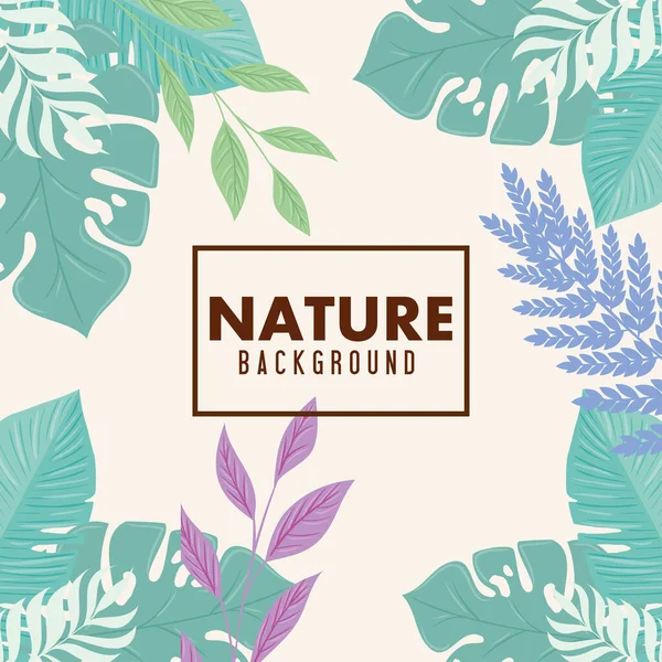 Fundo natureza, quadro de natureza tropical com ramos e folhas de cor pastel — Vetor de Stock