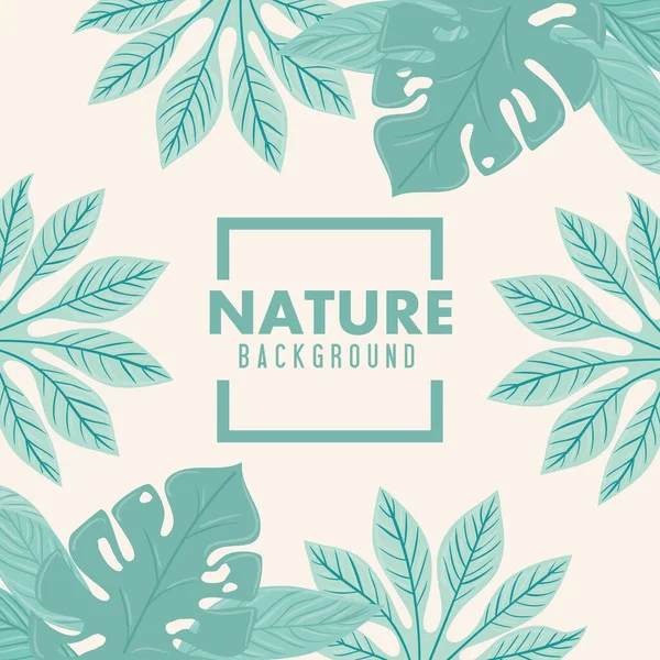 自然背景パステルカラーの熱帯性の葉のフレーム — ストックベクタ