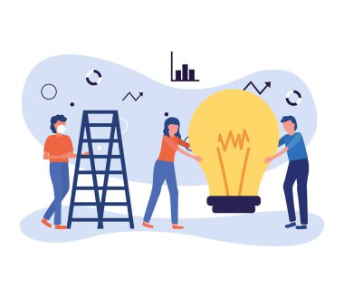 Maskeli kadın ve erkekler ampul ve merdiven tasarımı