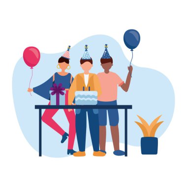 Pasta ve hediye vektör tasarımlı kadın ve erkekler