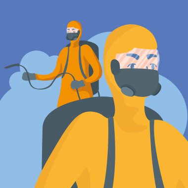 Koruyucu giysili adamlar vektör tasarımı yapıyor.