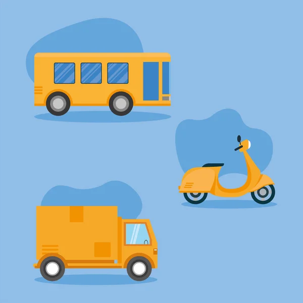 Bus truck and motorcycle vehicle vector design — Stock Vector