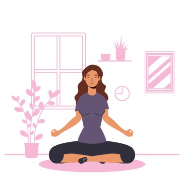 Evde yoga yapan bir kadın.