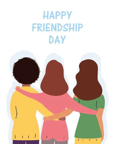 Jóvenes interracial niñas personajes en la celebración del día de la amistad — Archivo Imágenes Vectoriales
