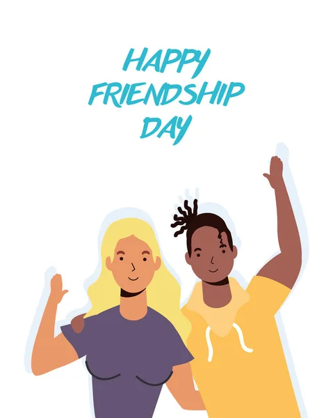 Young interracial couple characters in Friendship day celebration — Stock Vector