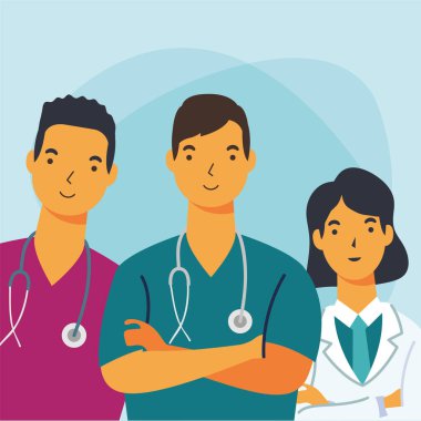 Üniformalı vektör tasarımlı erkek ve kadın doktorlar