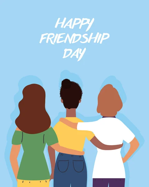 Jovem interracial meninas personagens na celebração do dia da amizade —  Vetores de Stock