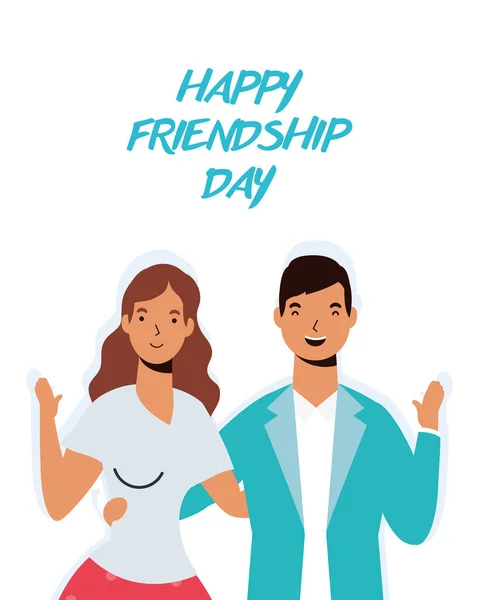 Young couple characters in Friendship day celebration — Stock Vector