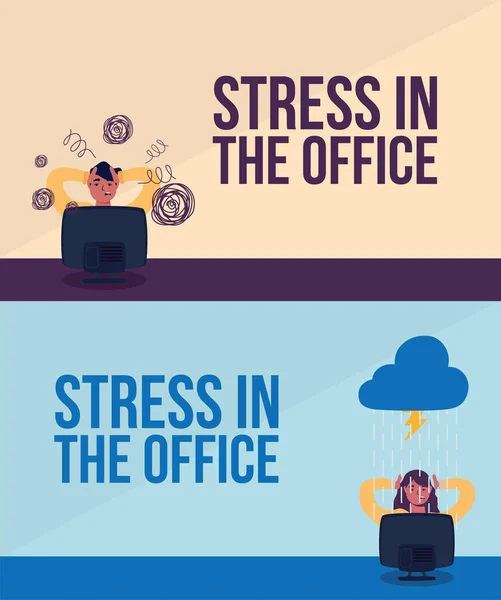 Elegant affärs par stressade på kontoret — Stock vektor