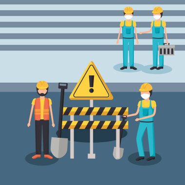 Maskeli ve bariyer vektör tasarımlı adamlar