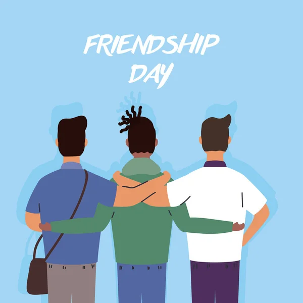 Jeunes garçons interracial personnages dans la célébration de la journée de l'amitié — Image vectorielle