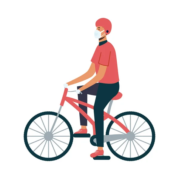 Hombre de entrega aislado con máscara de montar bicicleta vector de diseño — Vector de stock