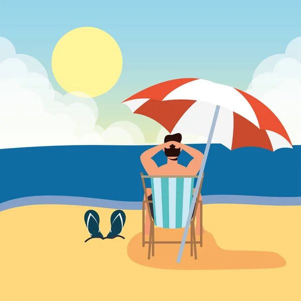 Man on the beach summer vacations scene — Stock Vector