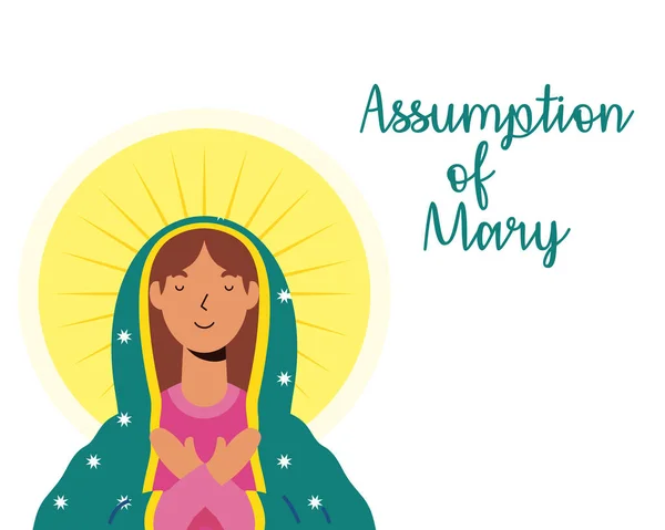 Asunción de hermosa María virgen con letras — Vector de stock