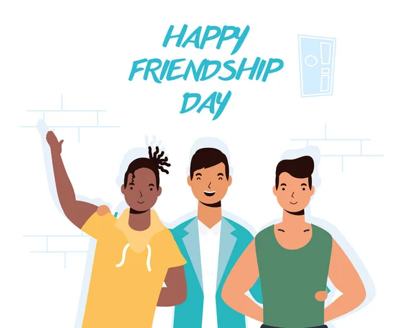 Young interracial boys characters in Friendship day celebration — Stock Vector