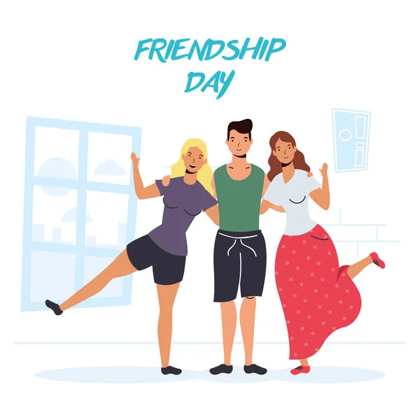 Young people characters in Friendship day celebration — Stock Vector