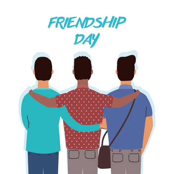Jeunes garçons interracial personnages dans la célébration de la journée de l'amitié — Image vectorielle
