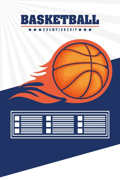 篮球运动,有气球和火徽 — 图库矢量图片