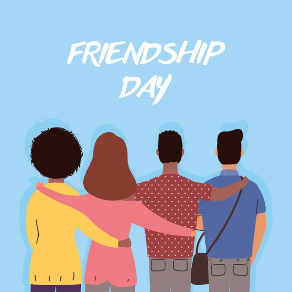 Jóvenes personajes interracial en la celebración del Día de la Amistad — Vector de stock