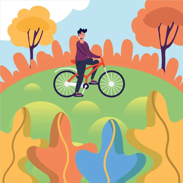 Homme à vélo au design vectoriel du parc — Image vectorielle