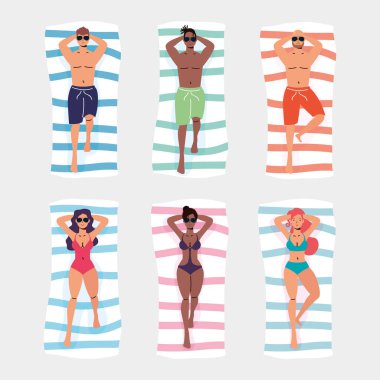 Plaj havlusu olan insanlar yaz tatili sahnesi