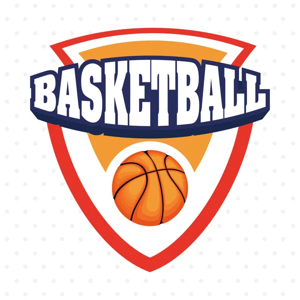 Baloncesto juego deporte con globo en escudo emblema — Vector de stock