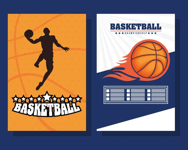 Baloncesto juego deporte conjunto emblemas — Vector de stock