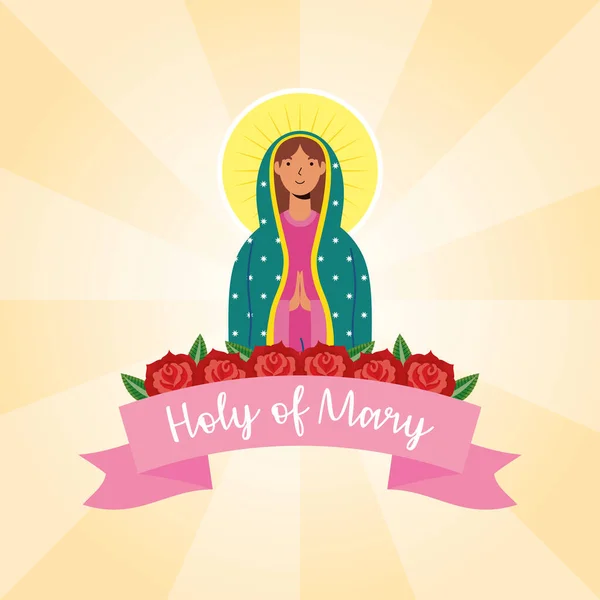 Gül ve kurdeleli güzel Meryem Ana 'nın — Stok Vektör