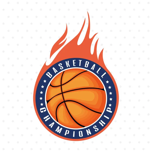 Olahraga permainan bola basket dengan balon di lambang api - Stok Vektor