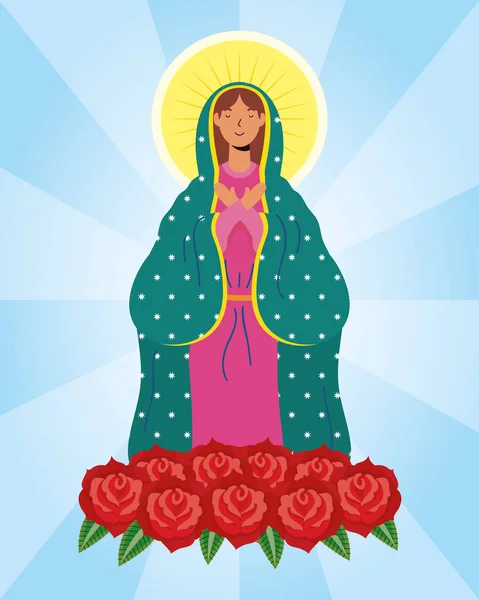 Asunción de hermosa María virgen con rosas — Vector de stock