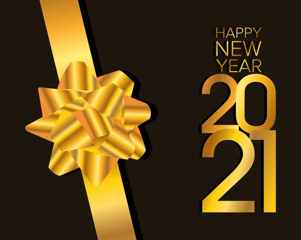 Ευτυχισμένο το νέο έτος 2021 αφίσα γιορτή με χρυσό τόξο — Διανυσματικό Αρχείο