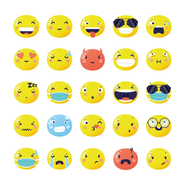 Conjunto de emojis caras personajes divertidos — Vector de stock