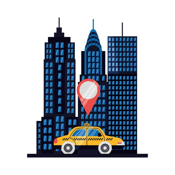 Taxi bil med GPS märke vektor design — Stock vektor