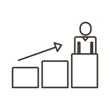 İstatistik çubukları ve satır üstü ok biçiminde simgesi olan işadamı figürü