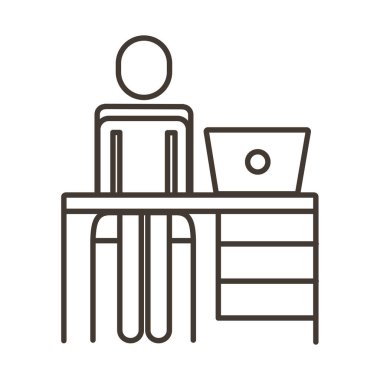 Dizüstü bilgisayar satırı biçiminde çalışan işadamı figürü